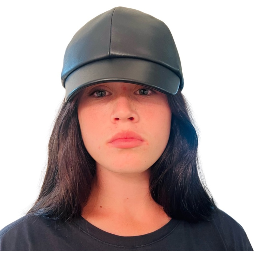 MARZI FIRENZE Leather Satin Lined Cap in Black O/S